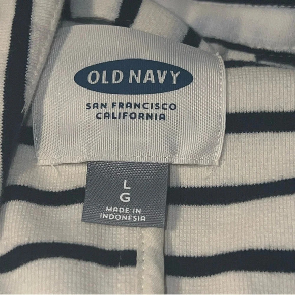 Old Navy,L,off white navy striped long sleeve collared, button front knit jacket - Picture 9 of 12